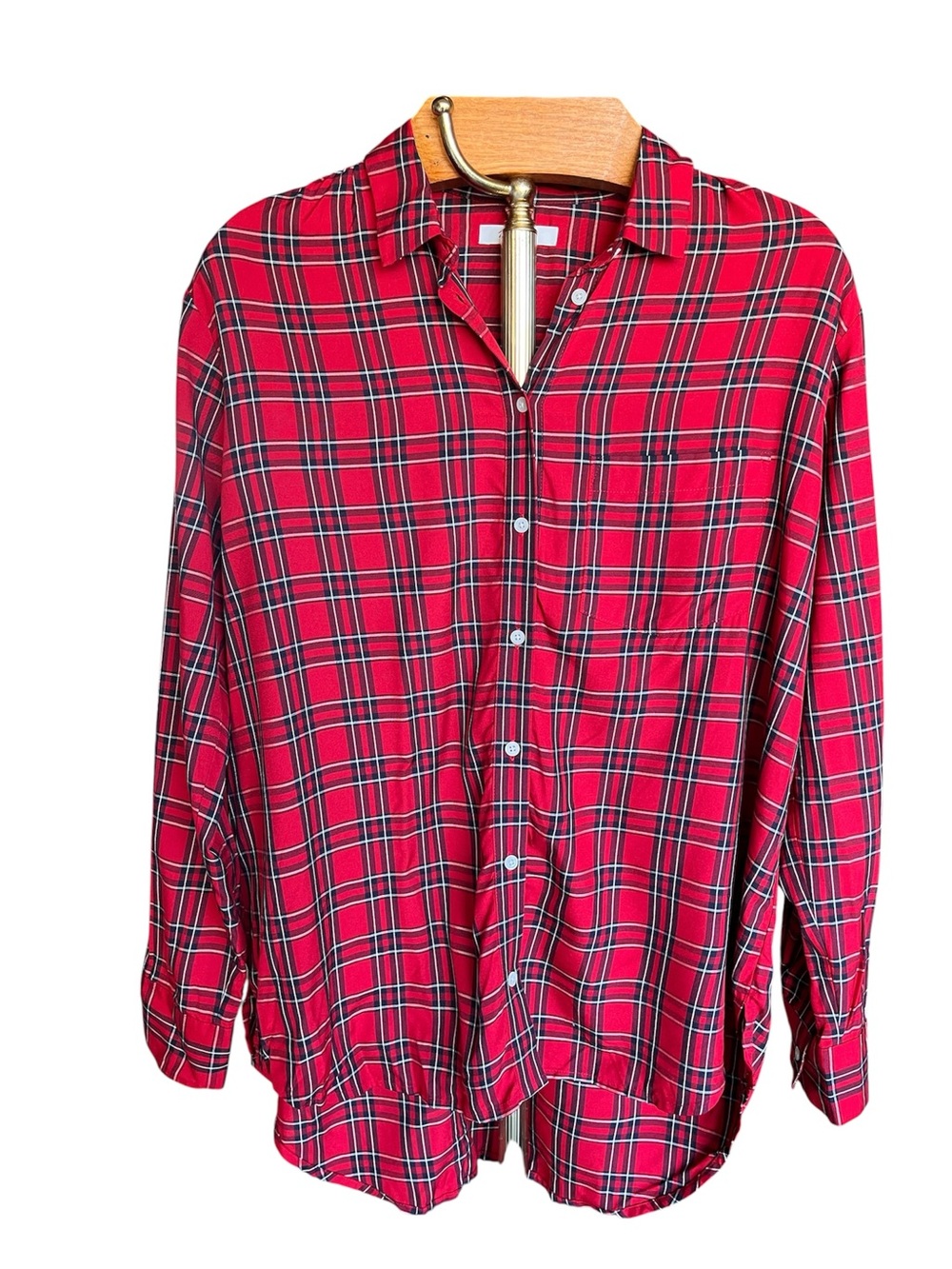 Madewell Women’s Red Plaid Long-Sleeve High Low Hem Button-Down Shirt Small
